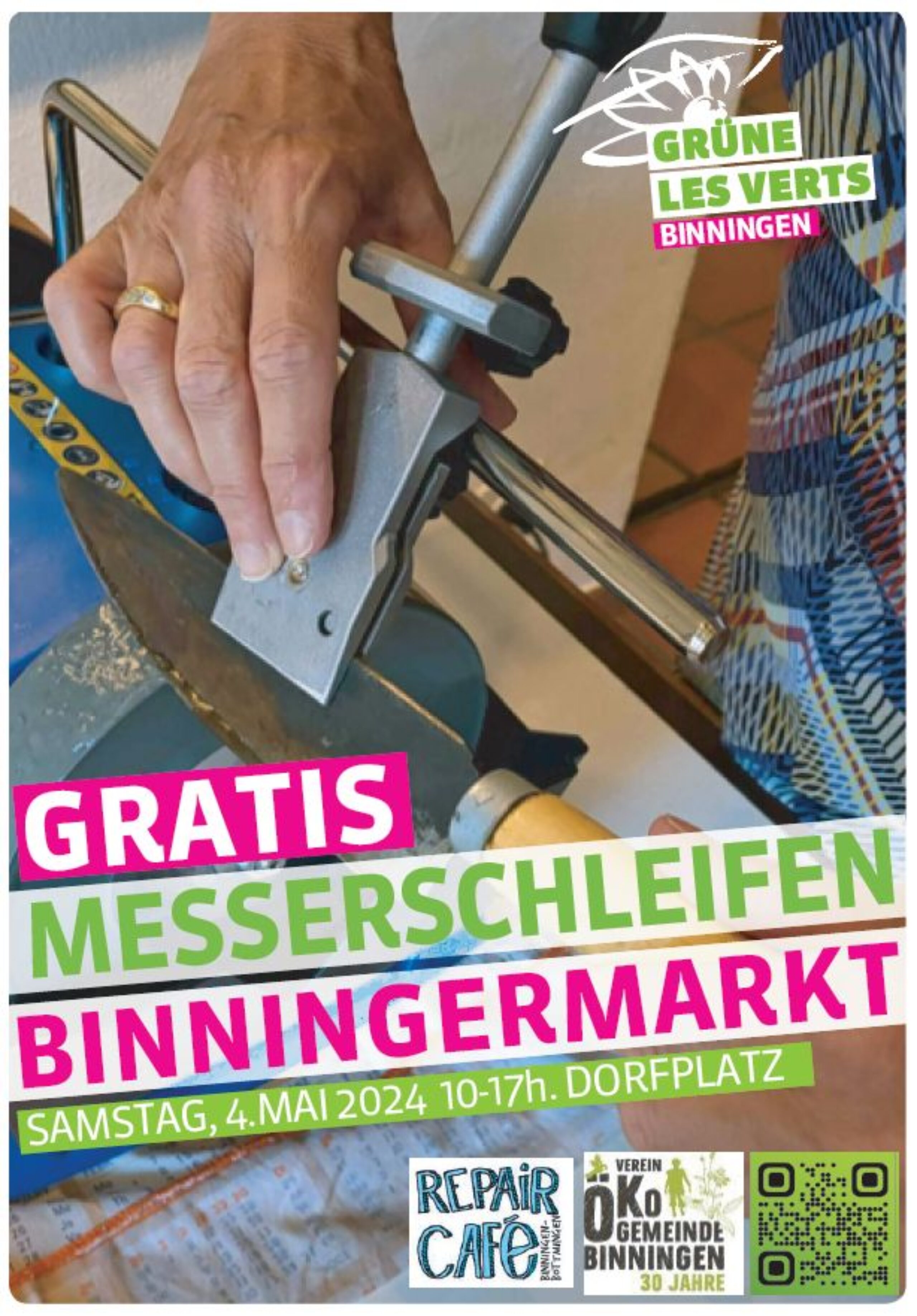 Gratis Messerschleifen bei den Grünen Binningen am Frühjarsmarkt am 4. Mai 2024