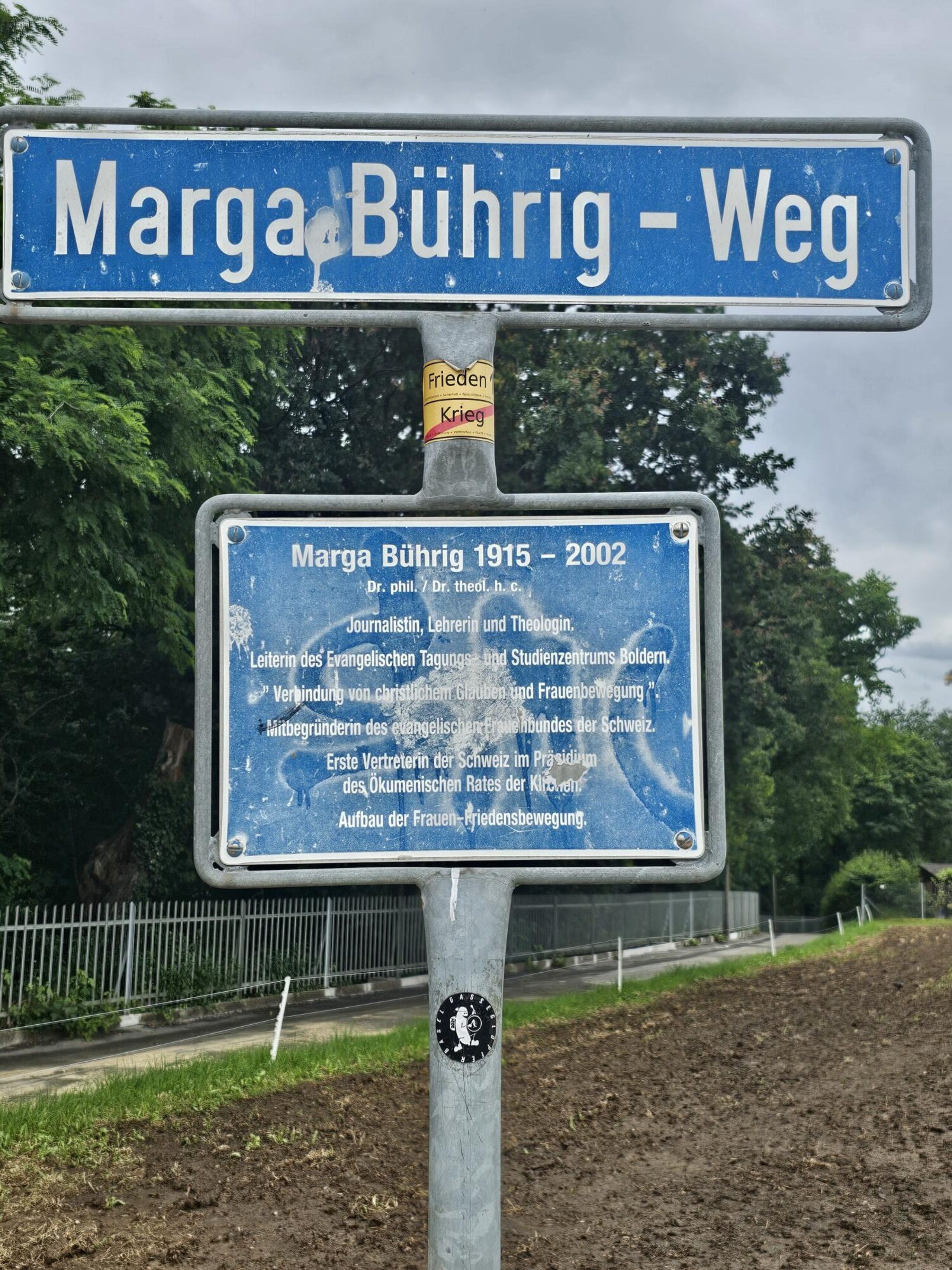 Foto vom blauen Strassenschild 