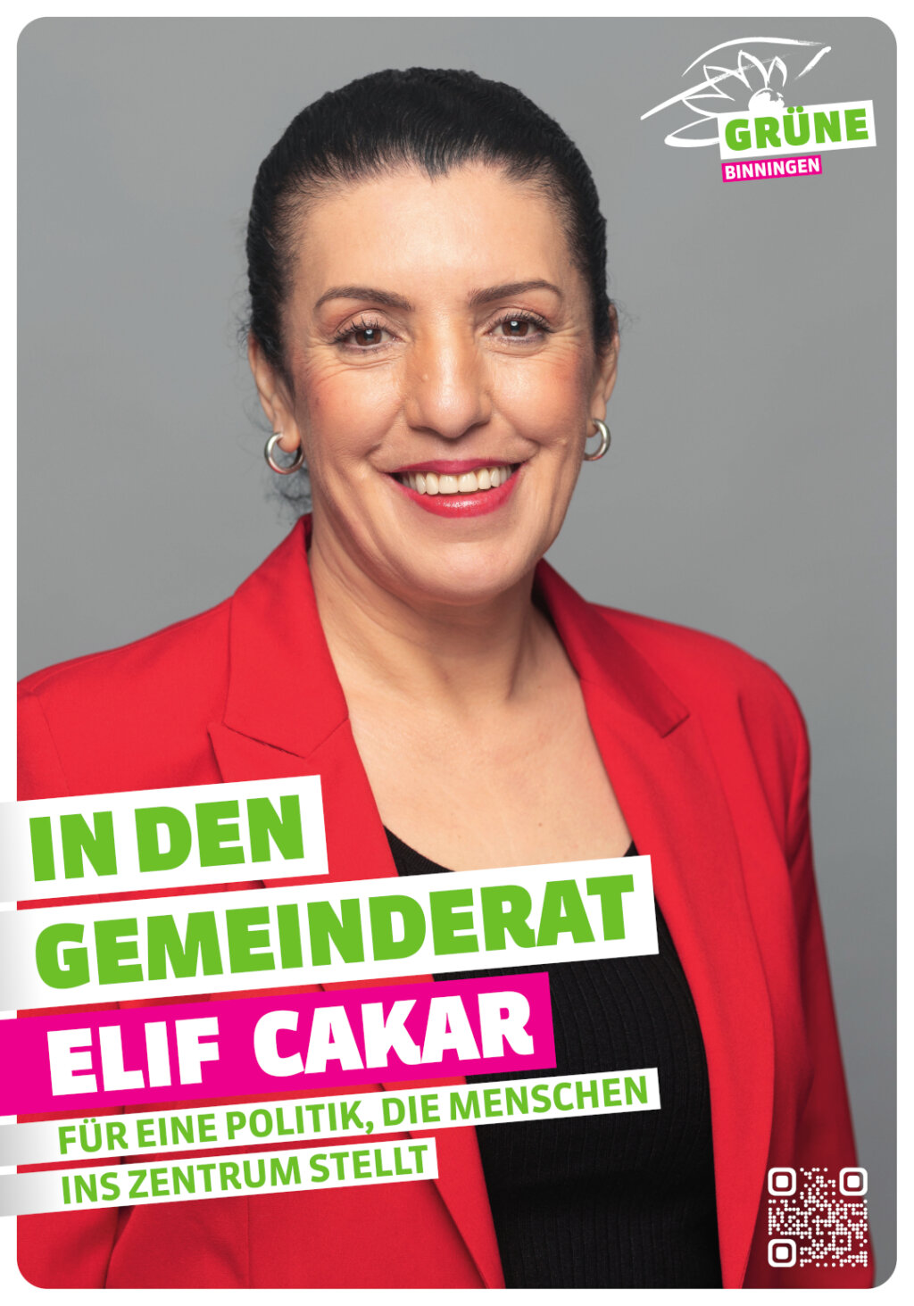 Plakat für die Kandidatur von Elif Cakar für den Gemeindrat mit dem Text 
